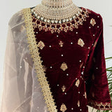 Royal Velvet Maroon Palazzo Set