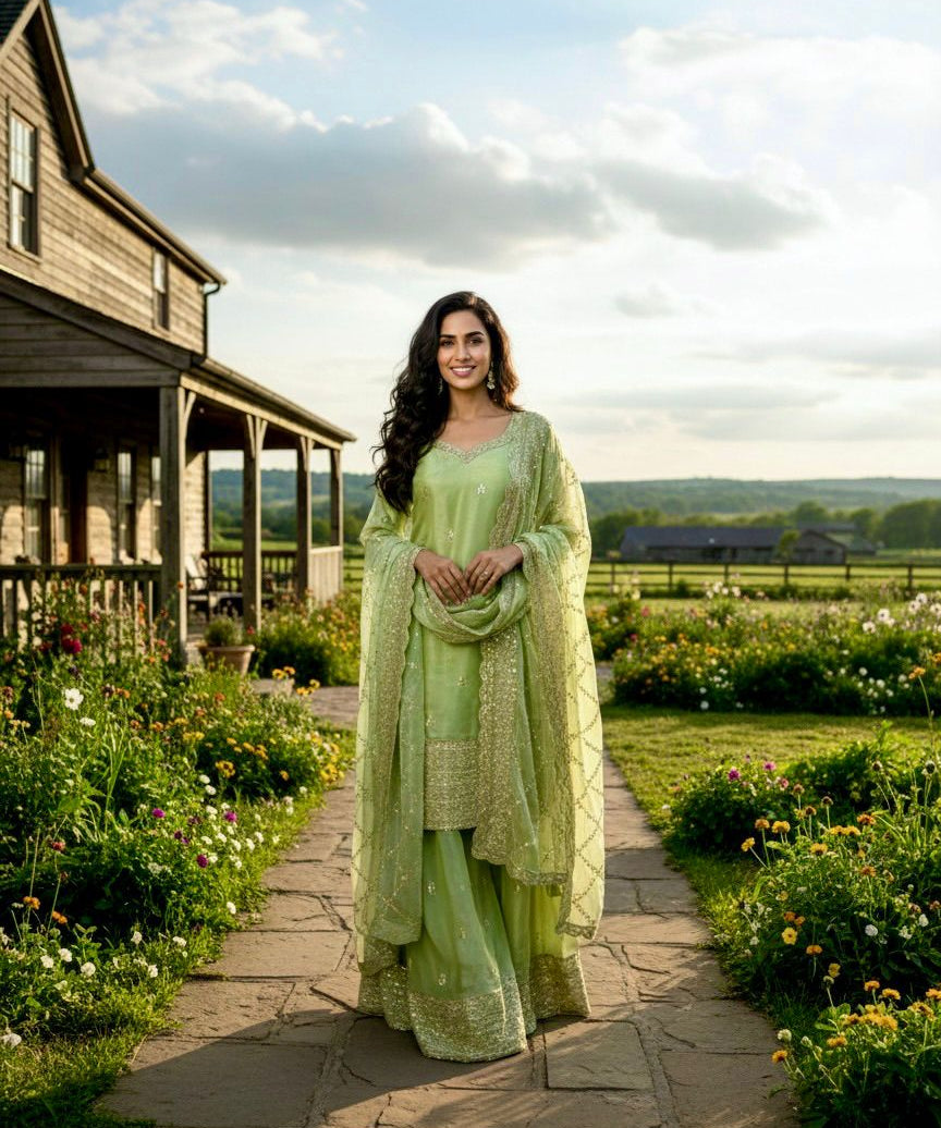 Stunning Shiny Silk Top Plazzo