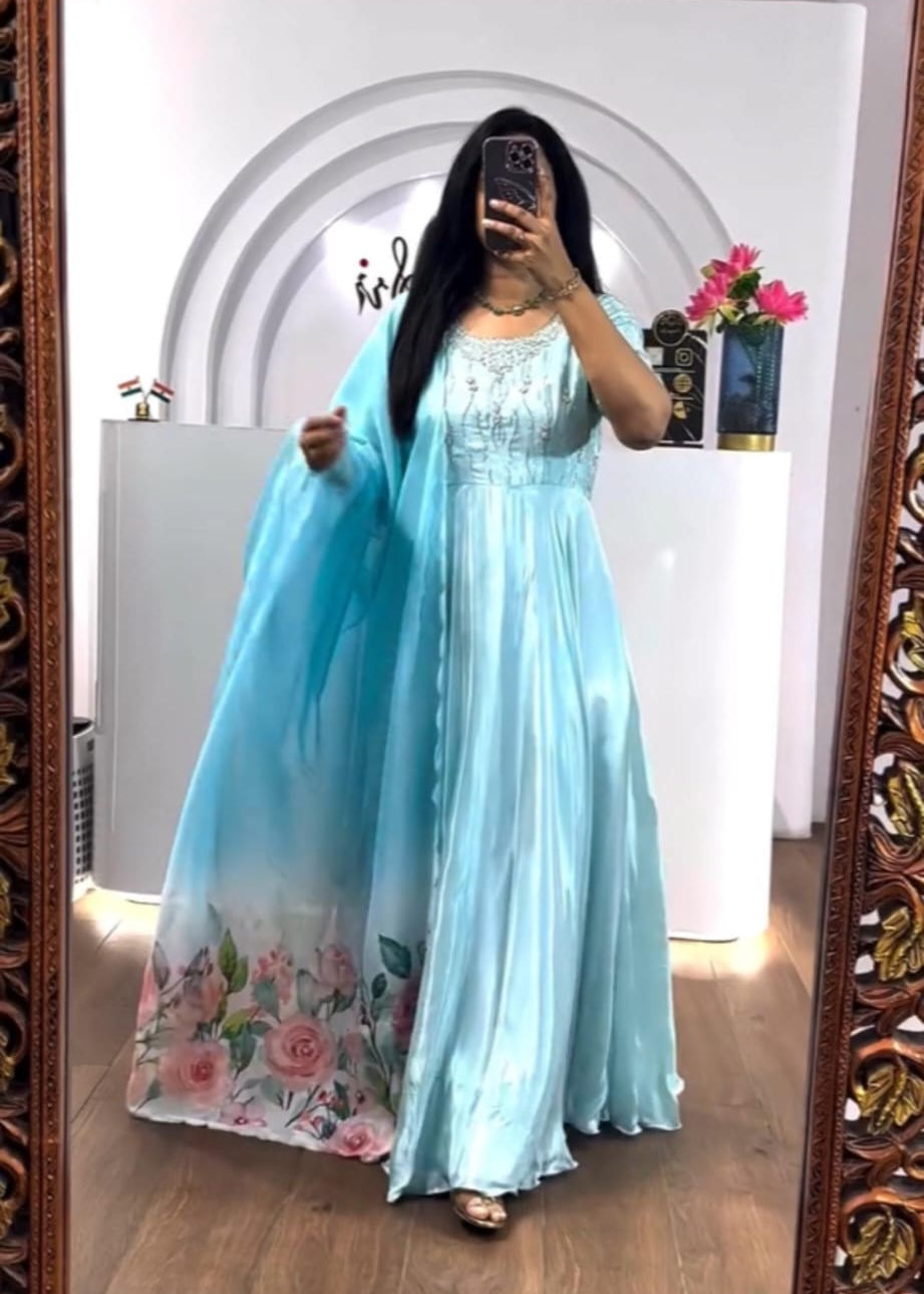 Pretty Chinon Anarkali Gown