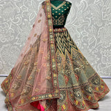 Multi Color Peacock Embroidered Designer Silk Lehengacholi