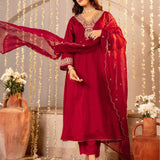 Reddish Roman Silk Straight Kurta