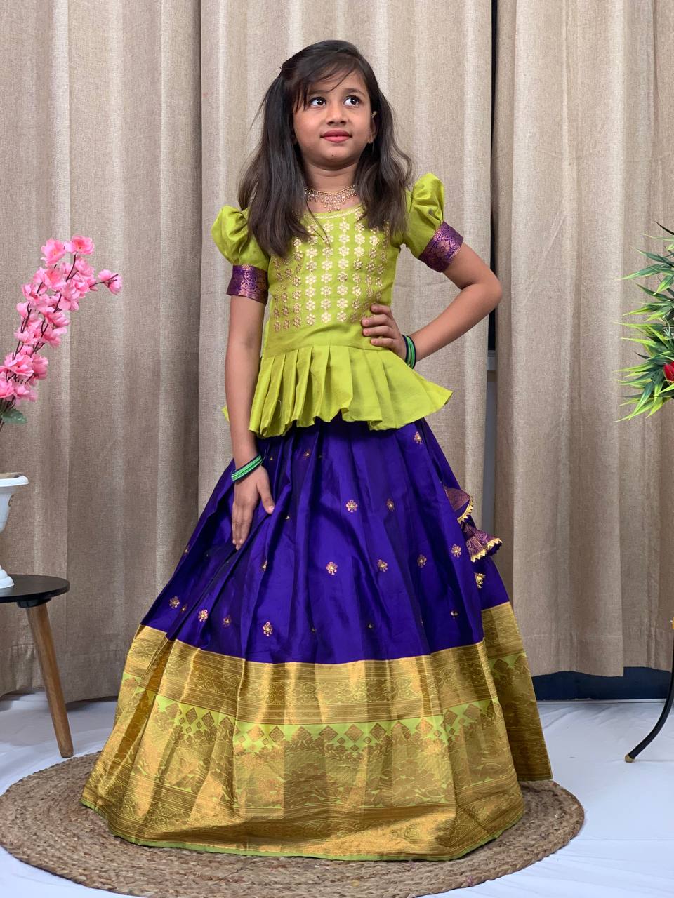 Stylish Lichi Silk Kids Lehenga