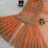 Orange Sequence Embroidered Suit