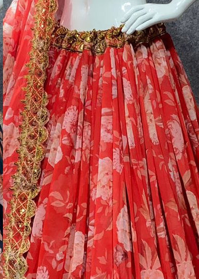 Attractive Flower Print  Party Wear Silk Lehenga choli