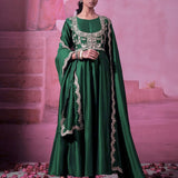 Green Designer Silk Anrakali Gown