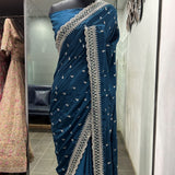 Blue chiffon saree