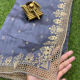 stunning cut work visca slub silk saree.