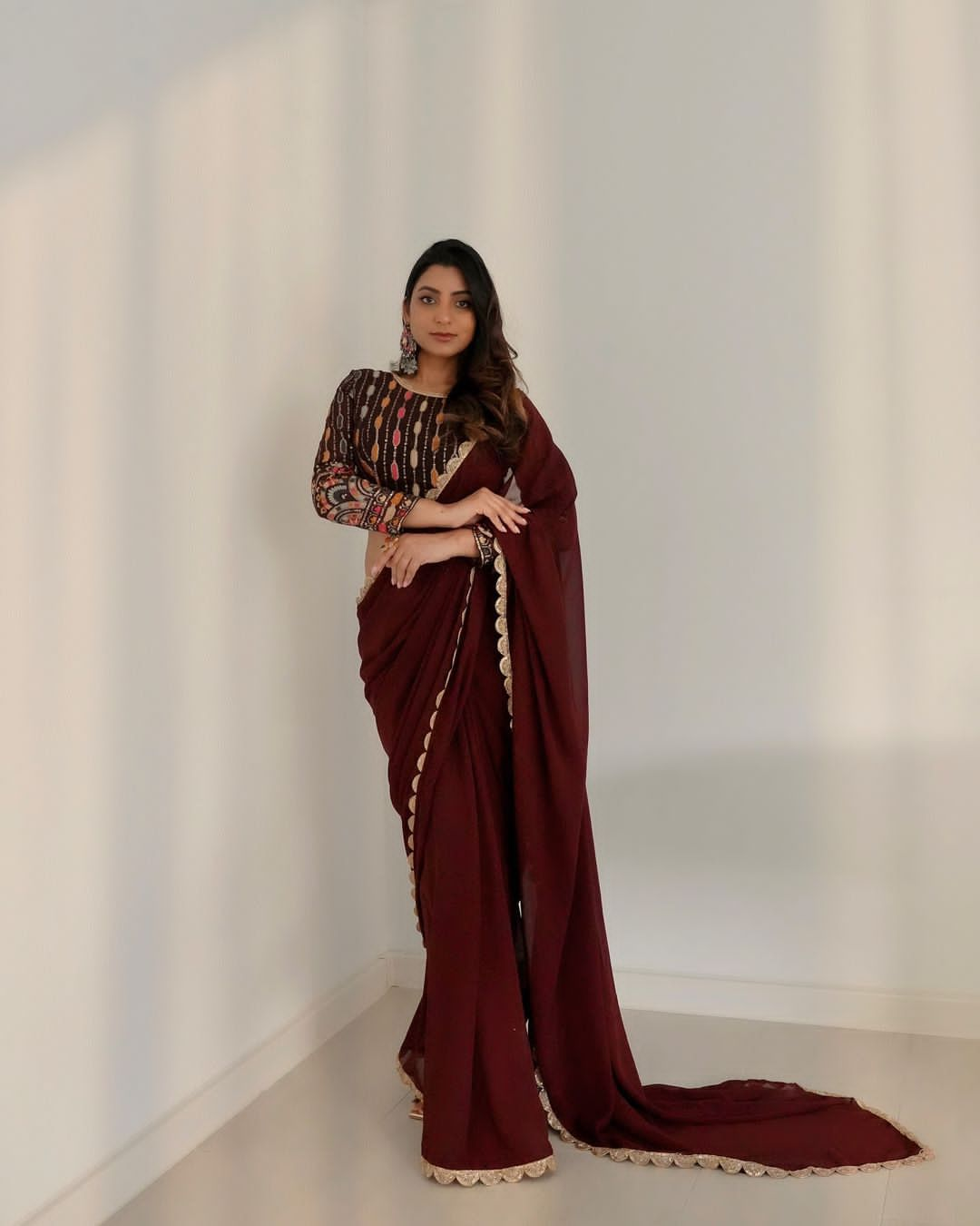 Maroon Beautyfull Lace Border Saree