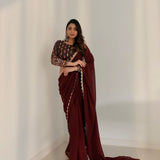 Maroon Beautyfull Lace Border Saree