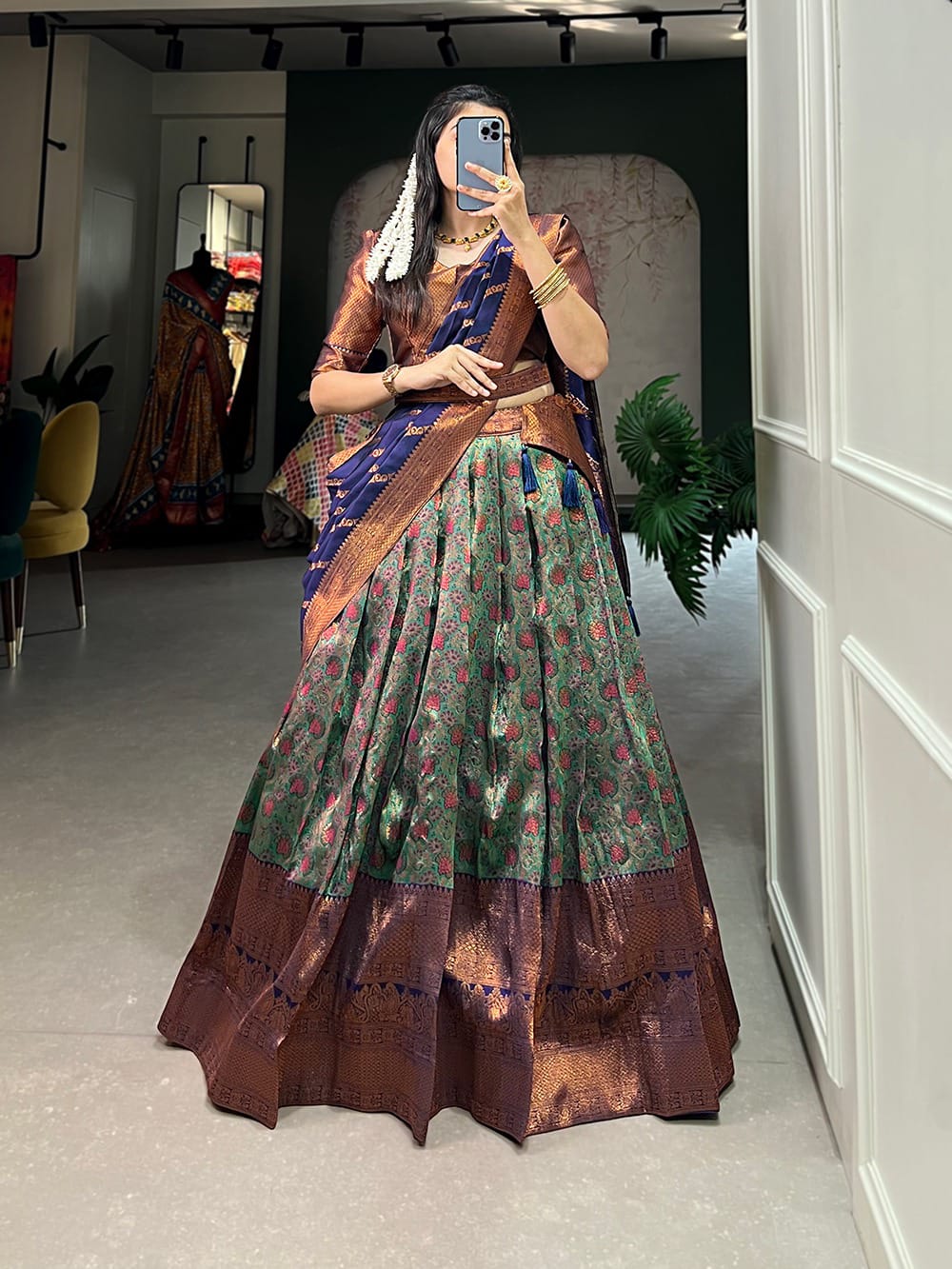 Elegant Jacquard Silk Lehenga