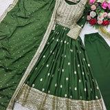 Olive Green Partywear Anarkali Suit