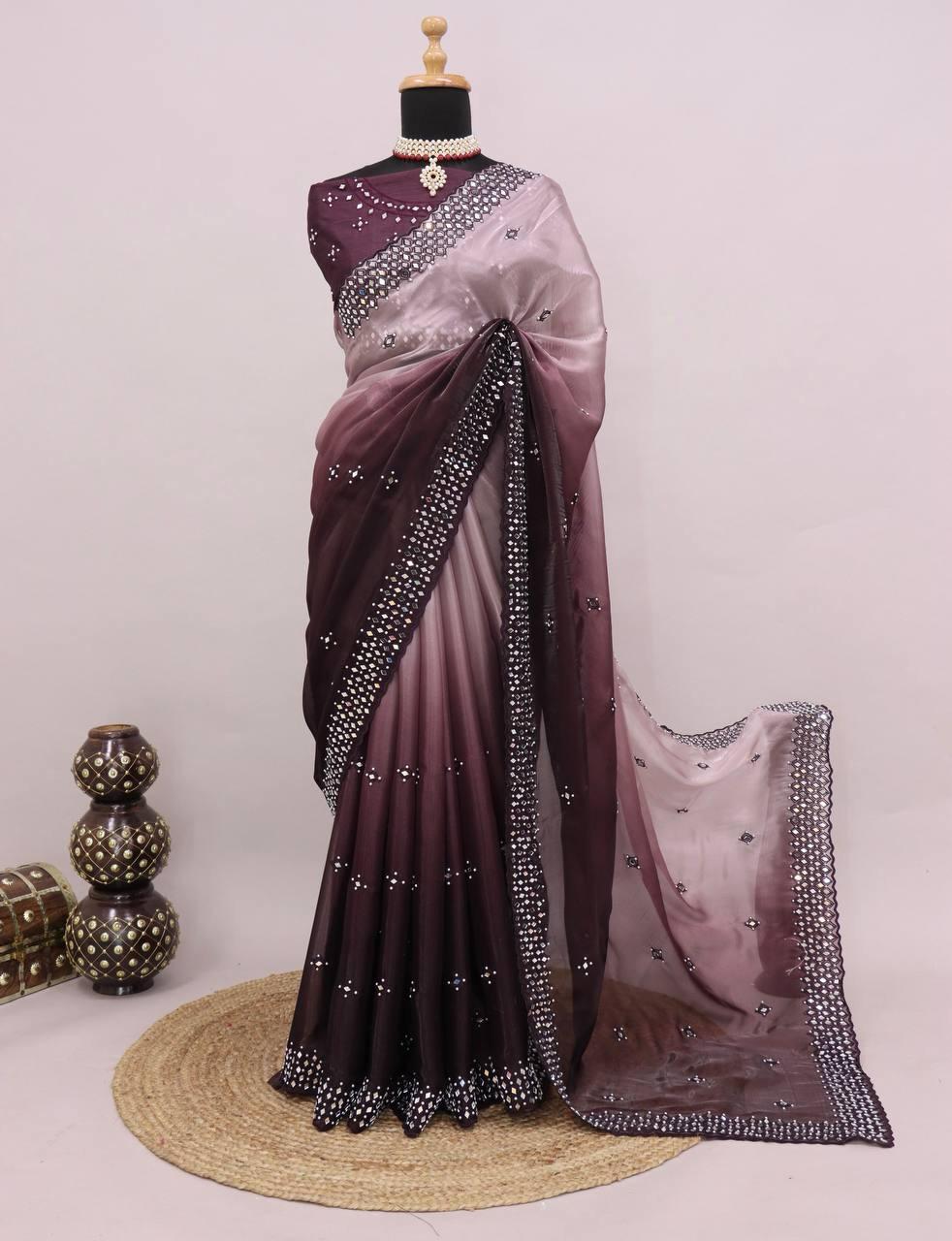 Pure Jimmychoo Mirror Work Saree