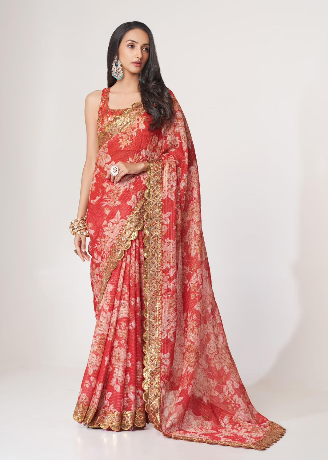 beautiful Pure Organza digital Printed Work sarees