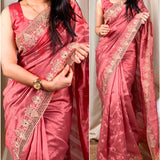 stunning cut work visca slub silk saree.