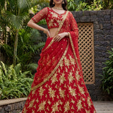Radiant Red Bridal Embroidered Lehenga