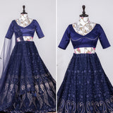 Presenting a jaw dropping navy blue Georgette lehenga