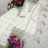 White Cruncy Embroidered Top Plazzo