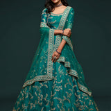 Teal Green Embroidered Wedding Lehenga
