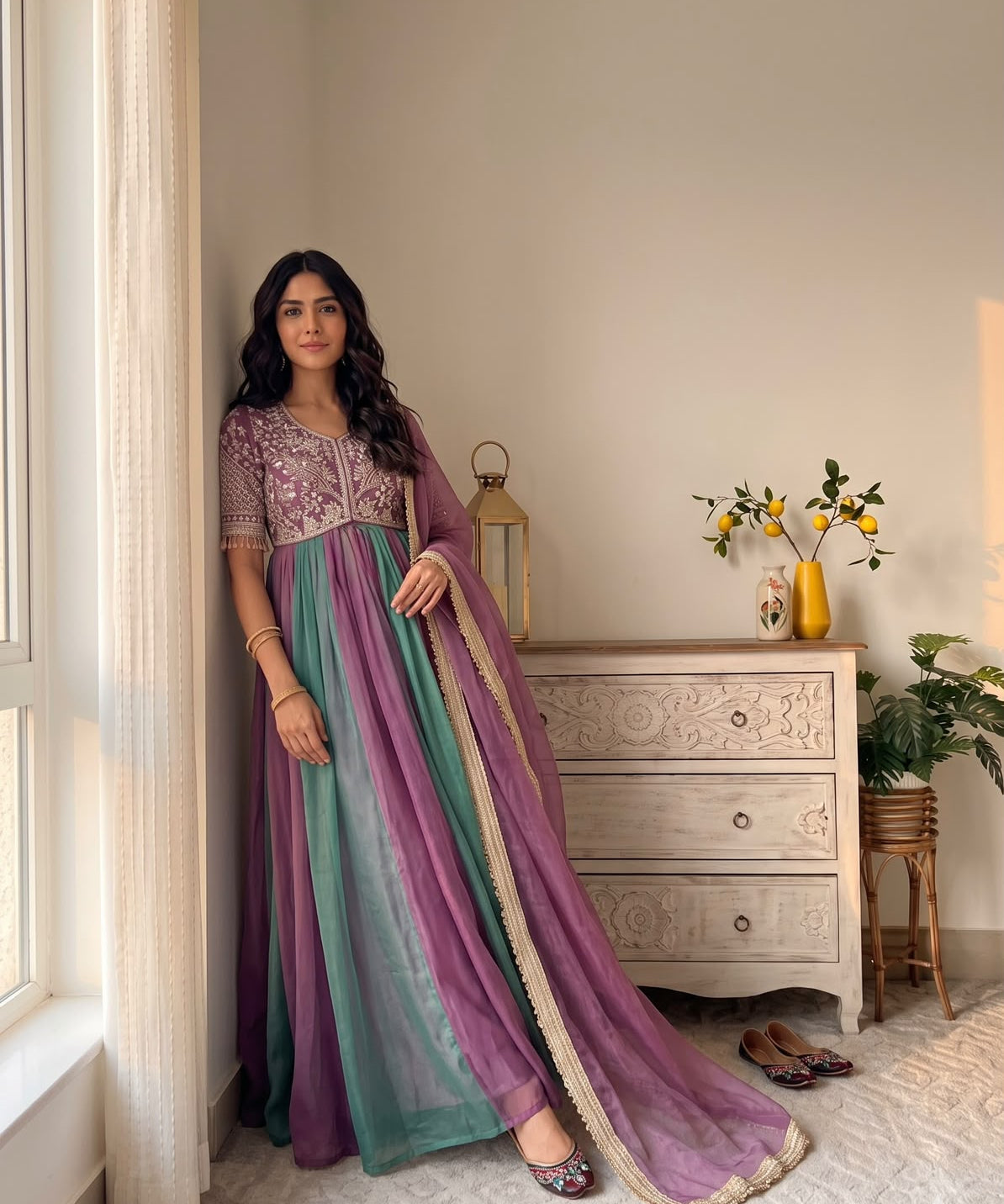 Classic Multi Colored Silk Gown