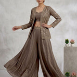 Wedding Embroidered Chinon Koti Plazzo