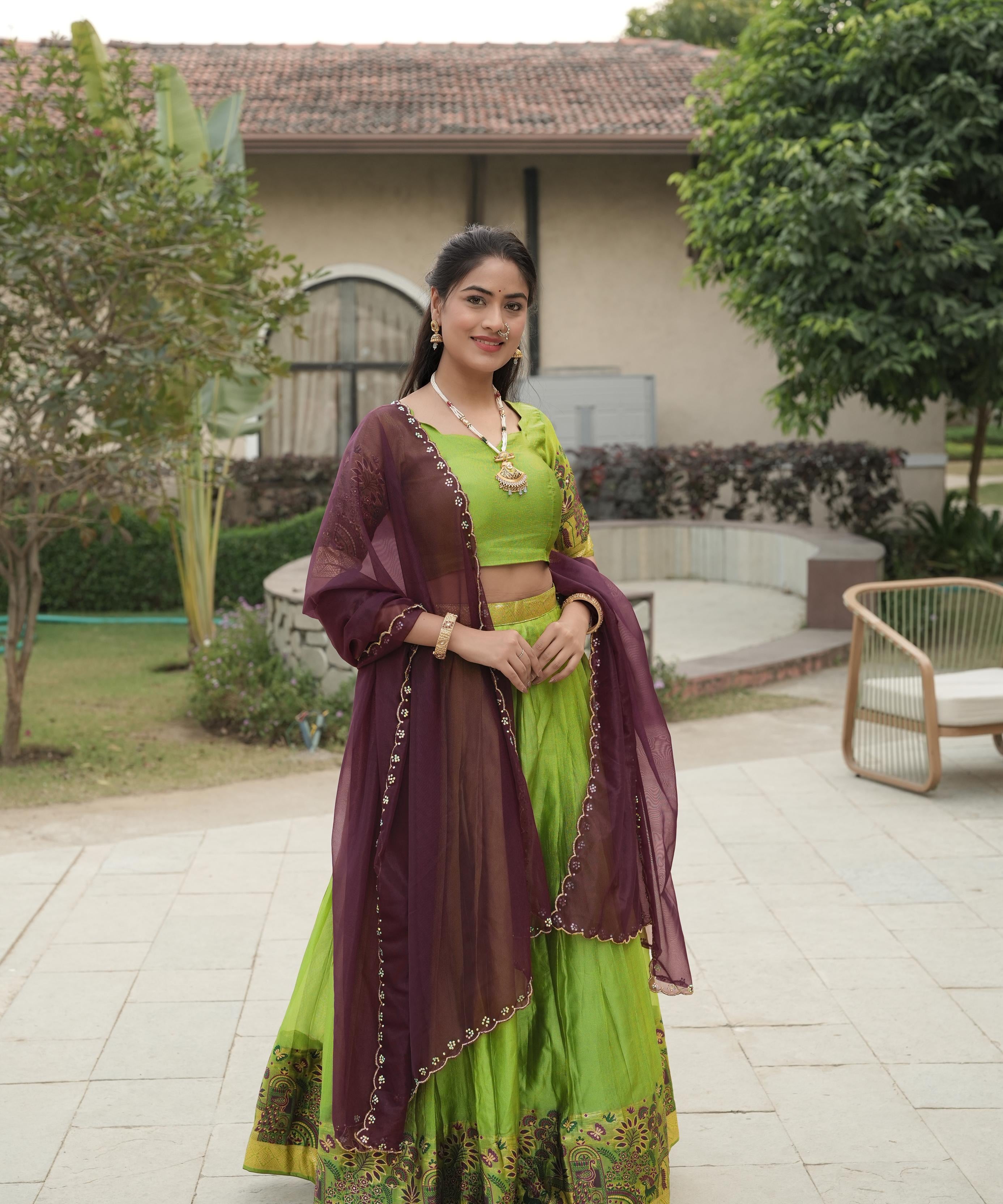 Traditional Shimmer Silk Weaving Lehenga