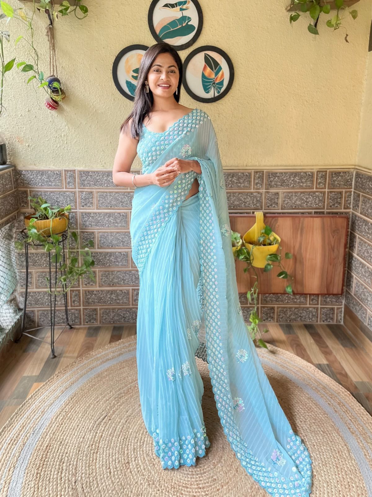 Presenting Most Beautiful Crush Seqwance Georgette Saree