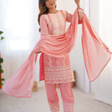 Sparkle Peach Embroidered Suit