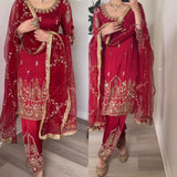 Exclusive Maroon Silk Suit