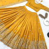 Golden Yellow Heavy Chinon Lehenga