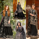 Black Designer Embroidered Top Plazzo