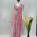Designer Pink Heavy Work Saree