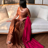Brown Shiny Natural Crepe Suit