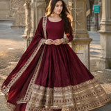 Maroon Fandy Silk Anarkali Gown