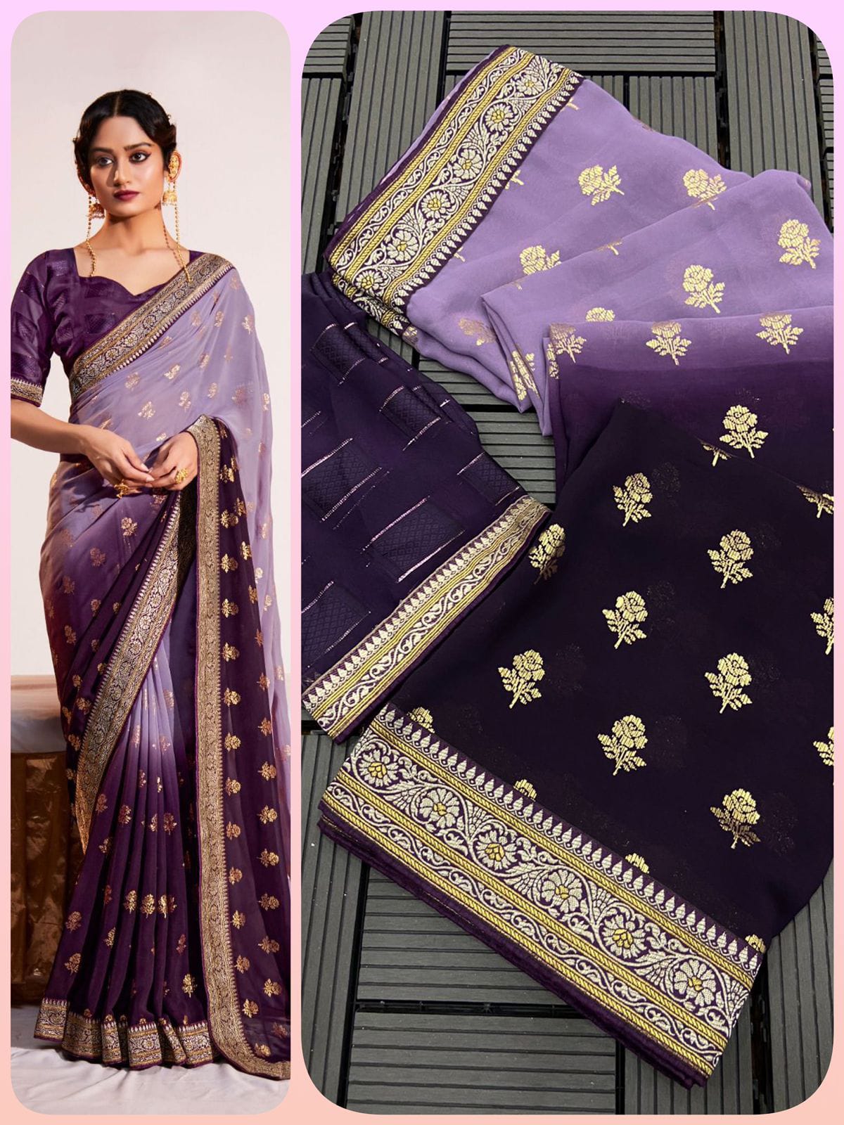 Two Tone Heavy Georgette Fabric All Over Saree Foil Print