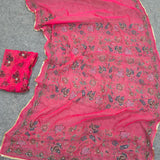 Pink Tabby Silk Floral Print Saree