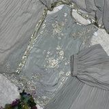 Silver Embroidered Natural Crep Suit