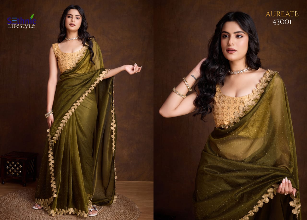 Crafted Cutwork Golden Sequance Saree