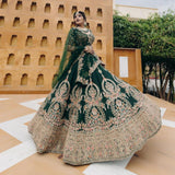 PRESENT DUSTY DARK GREEN COLORED DESIGNER LAHENGA CHOLI