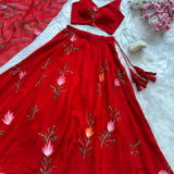 Stylish Red Floral Printed Lehenga