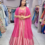 Pink Slub Silk Lehenga Choli