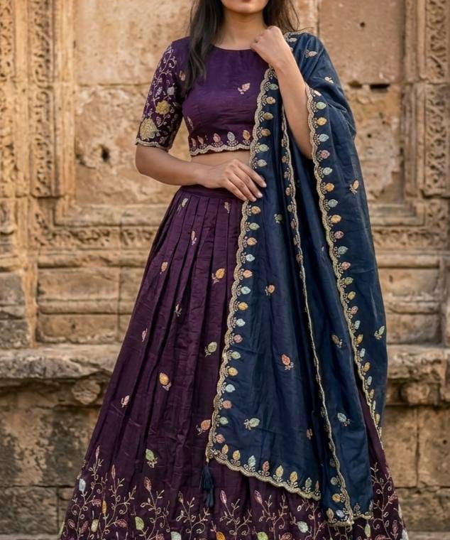 Ananya Wine Space Silk Lehenga