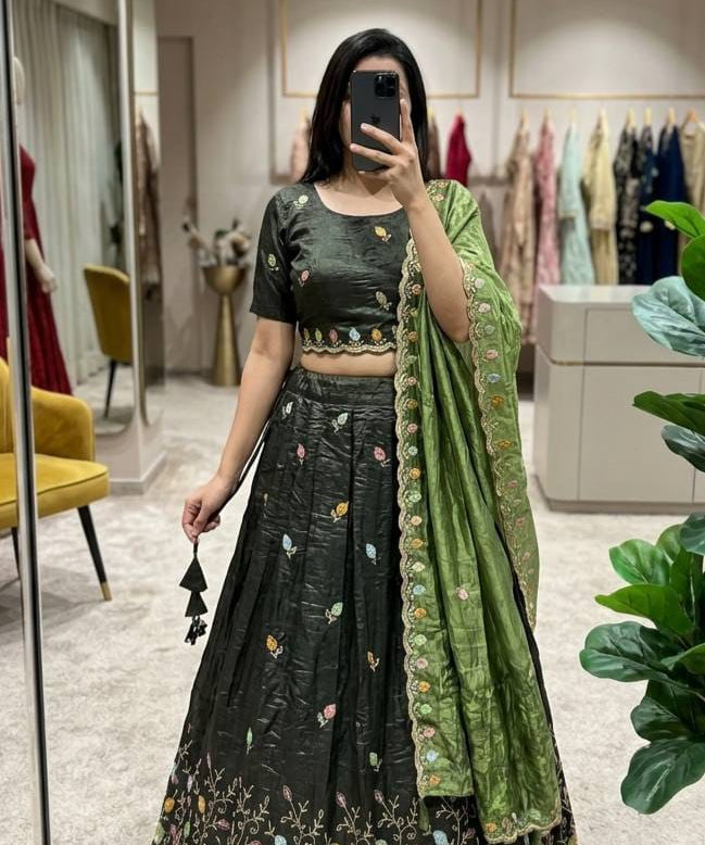 Exquisite Space Silk Embroidered Lehenga