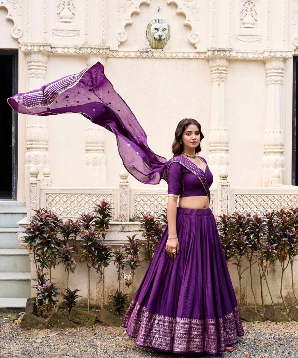 Crafted Pure Chanderi Plain Lehenga