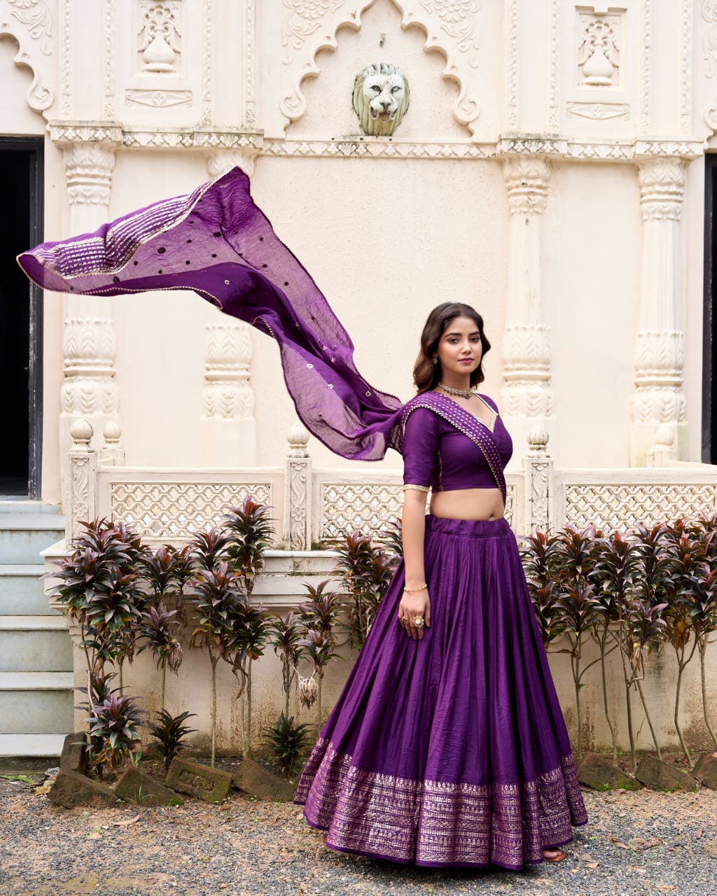 Crafted Pure Chanderi Plain Lehenga