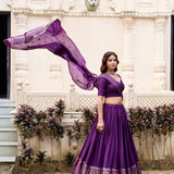 Crafted Pure Chanderi Plain Lehenga