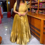 Golden Pure Banarasi Anarkali Gown