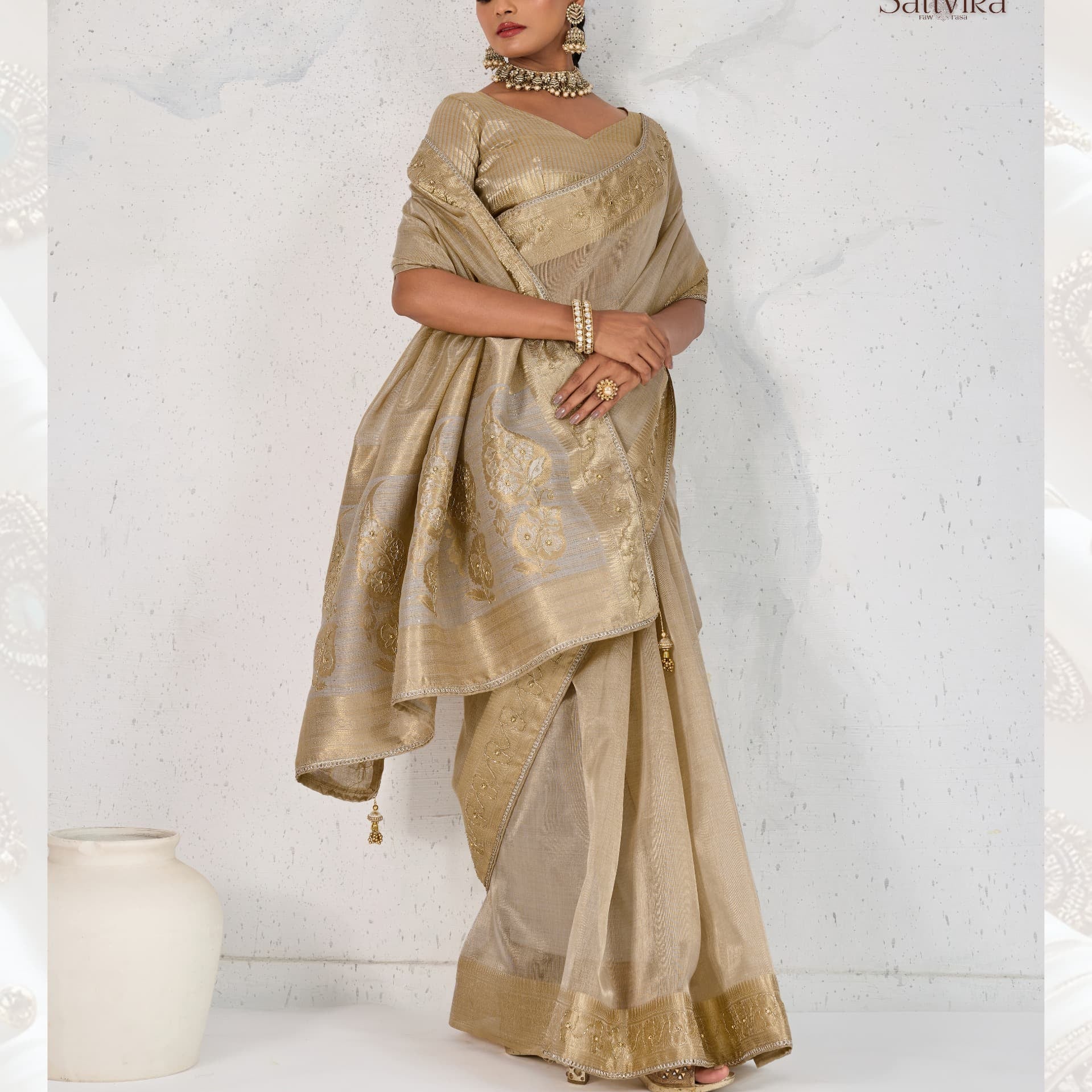 Handcrafted Sattvika Tissue Linen Saree