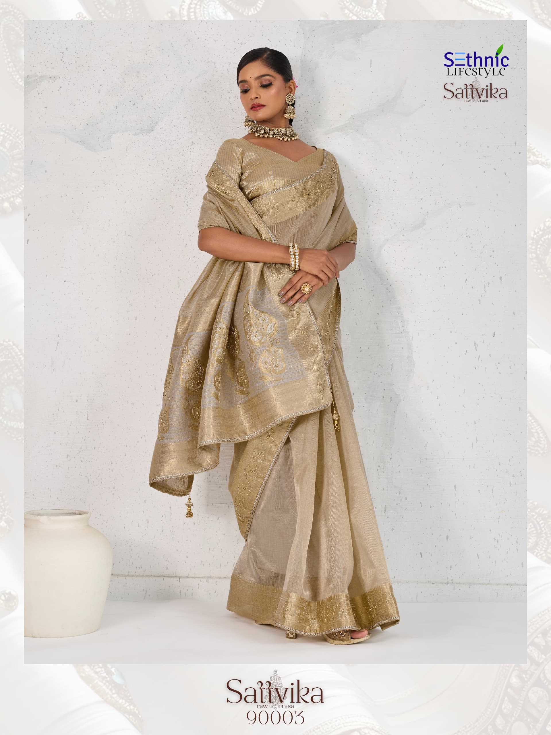 Handcrafted Sattvika Tissue Linen Saree