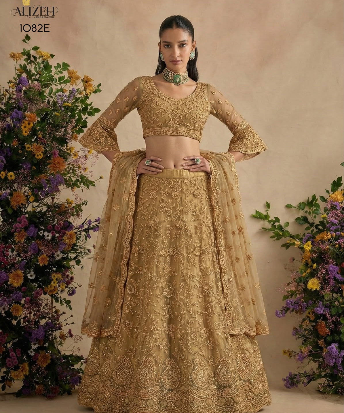 Alizeh Golden Wedding Embroidered Lehenga