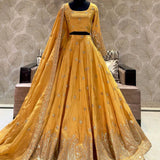 Golden Yellow Heavy Chinon Lehenga